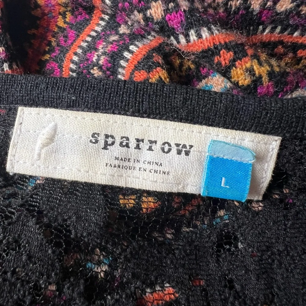 SPARROW Anthropologie Sweater Dress Boho Lace Cap Sleeve Orange Black Large